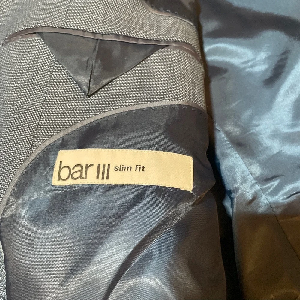 Bar III Mens Slim Fit Blazer‎ Blue Gray Textured Two Button Sport Coat